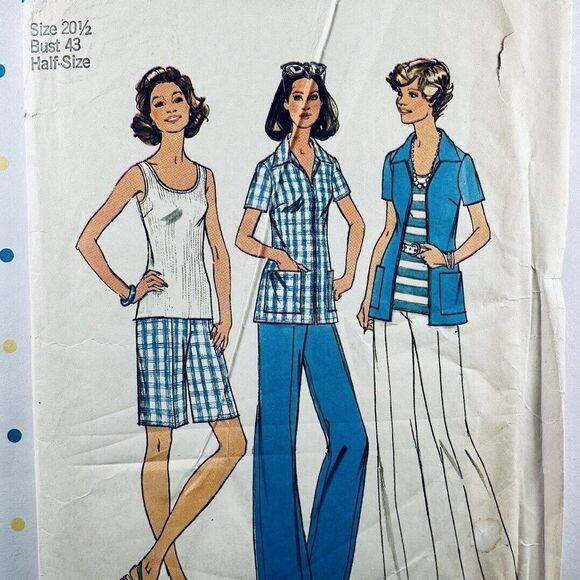 70s Simplicity 6984 Pattern Shirt Jacket Wide Leg Pants Shorts 20 1/2 UNCUT. - Picture 1 of 2